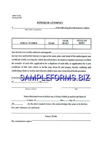 West Virginia Motor Vehicle Power of Attorney Form pdf free